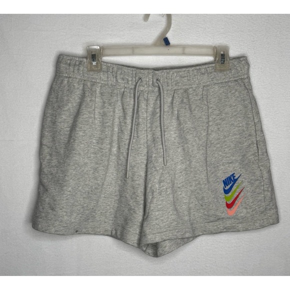 Nike Pants - Nike Sportswear Stacked Swoosh Fleece Shorts Gray Athleisure Women's L Lounge
